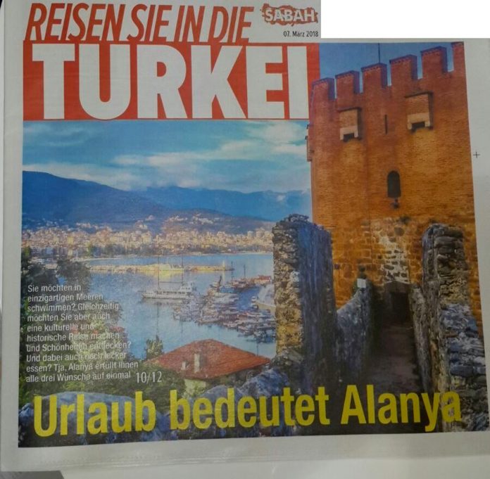 Sabah Almanya gazetesi “Tatil demek Alanya demek” sloganıyla Alanya’ya geniş yer verdi.